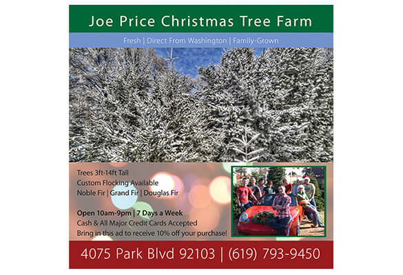 San Diego Print Design - SD PIX Full Page Ad - December - Joe Price Christmas Trees